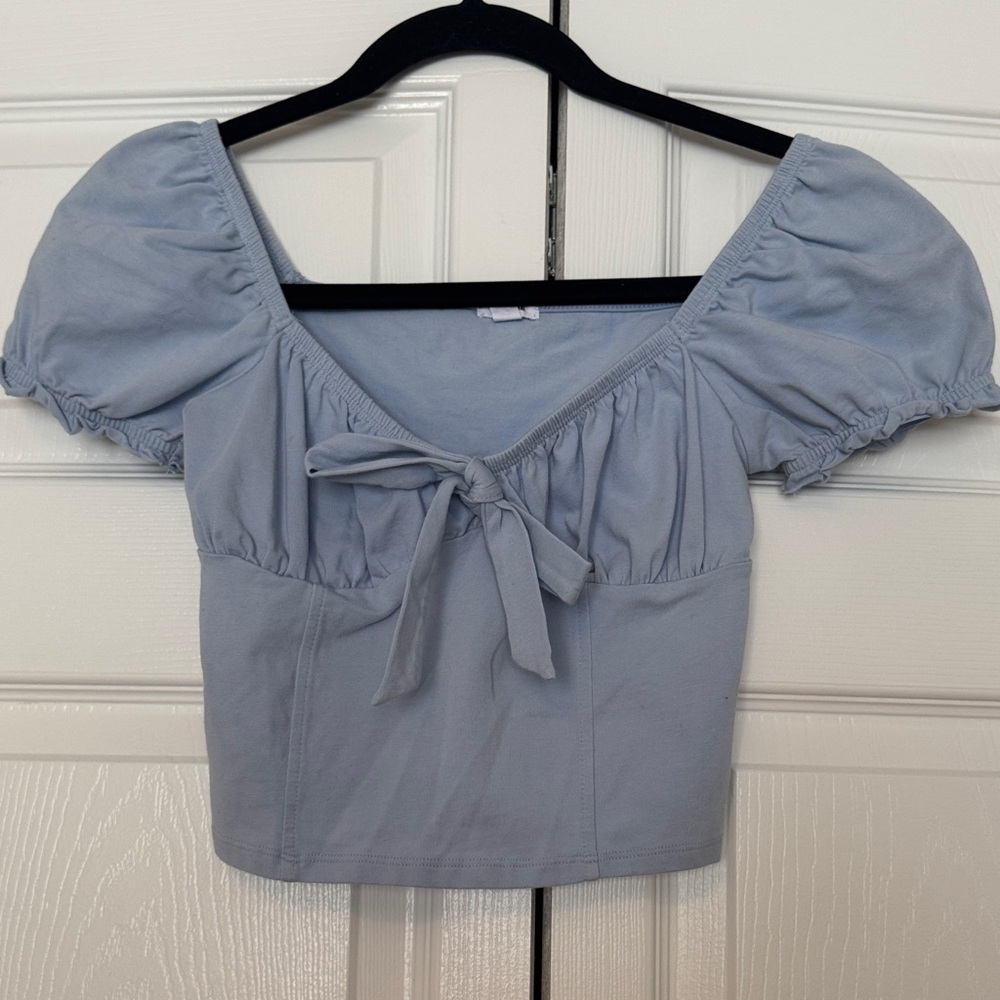 Garage Light Blue Puff Sleeve Crop Top